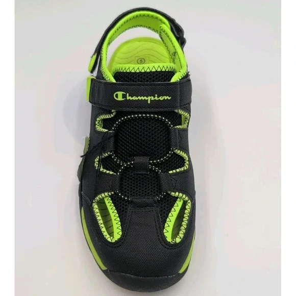 Champion Boys Kids Sandals Shoes Black/Neon Green Strap Closed Toe Size 5 Youth - Picture 14 of 16